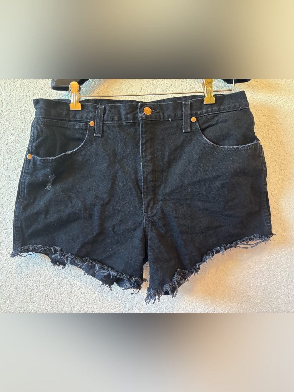 Wrangler Black Distressed Frayed Hem Denim Shorts High Waisted